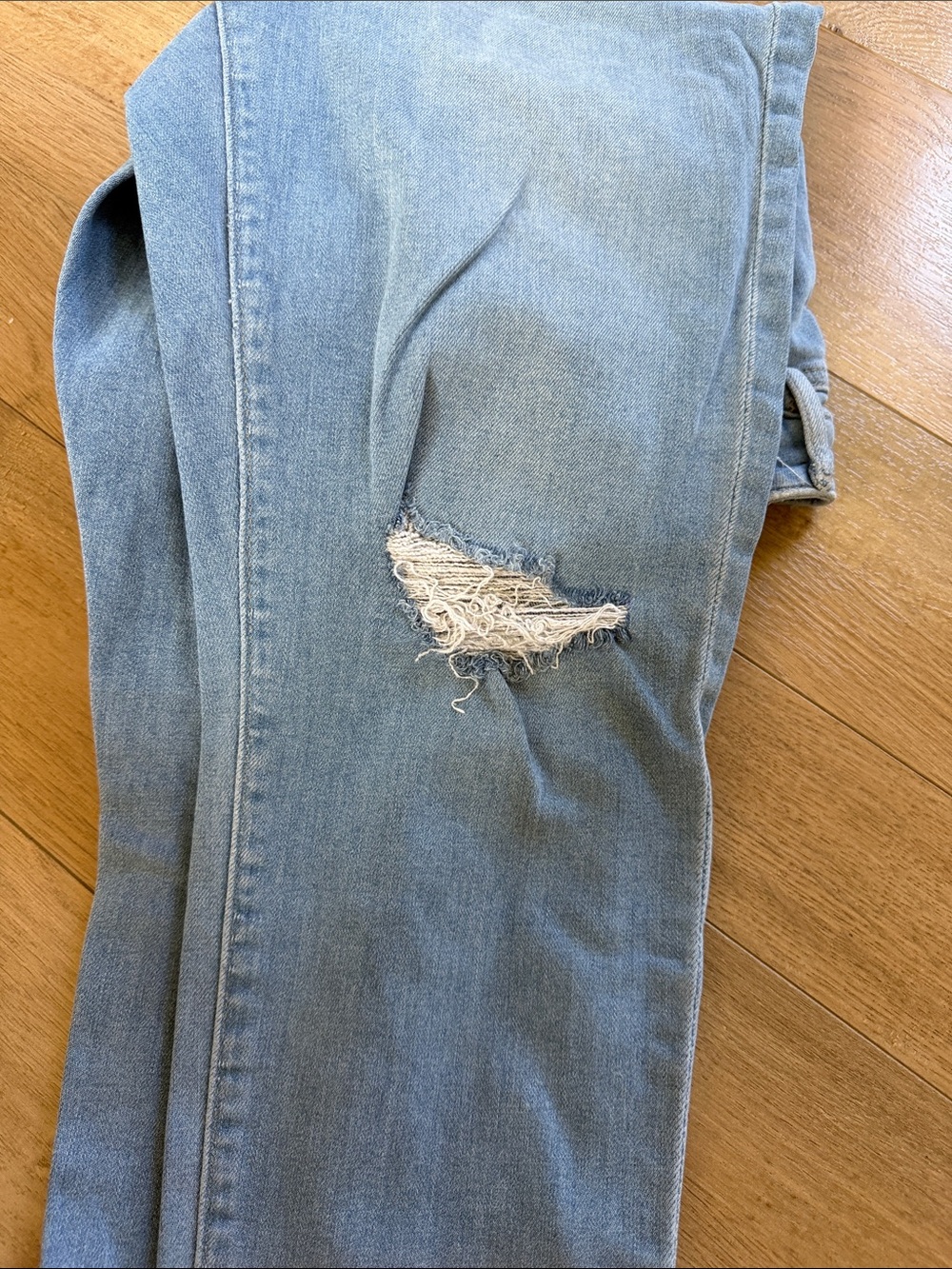 LOFT Light Blue Boyfriend Jeans with Knee Distress - Picture 3 of 4